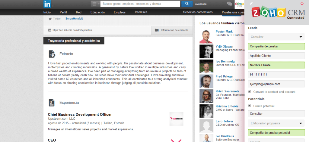 Añadir contacto cloutex zoho