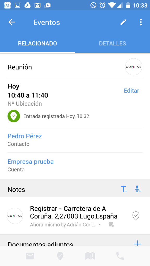 Vista registro de ubicación