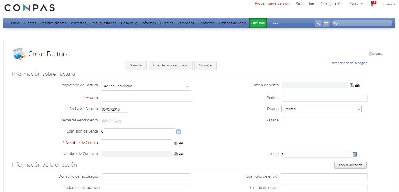 Factura en Zoho CRM