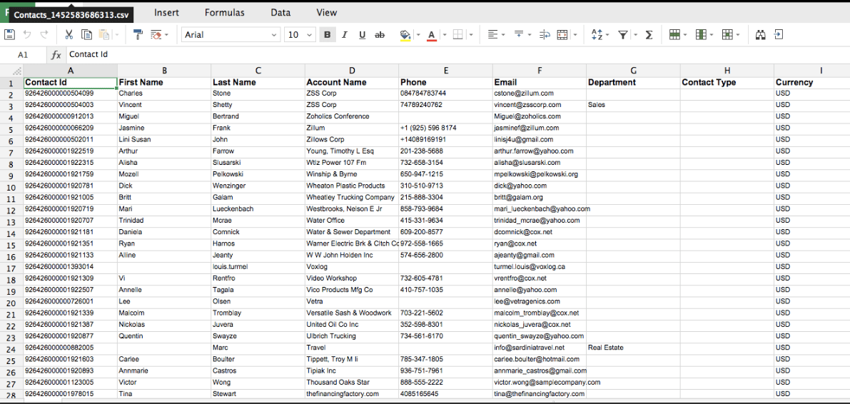 Hoja de cálculo de Zoho