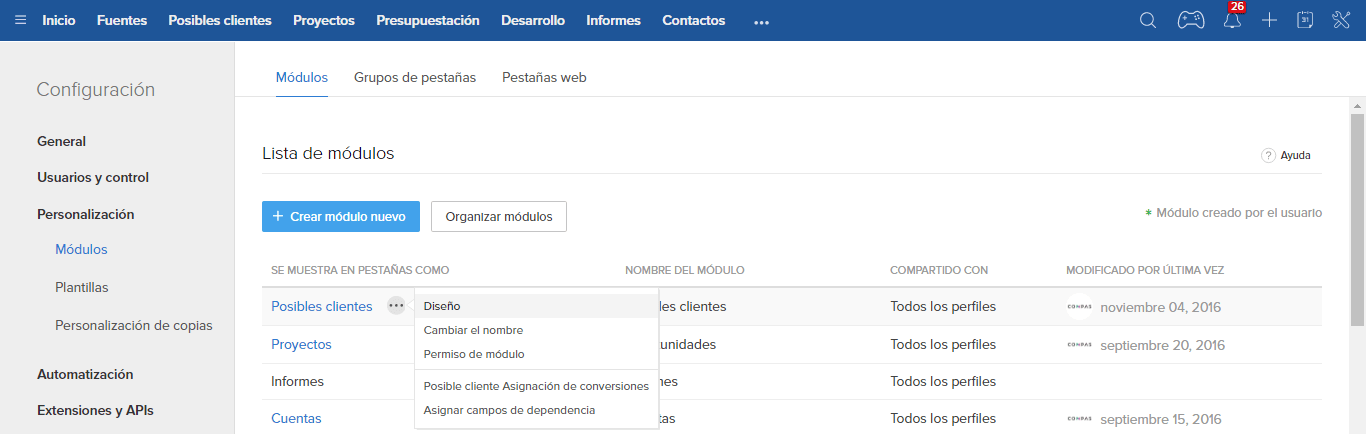 Diseño de módulos personalizados Diseño de módulos personalizados
