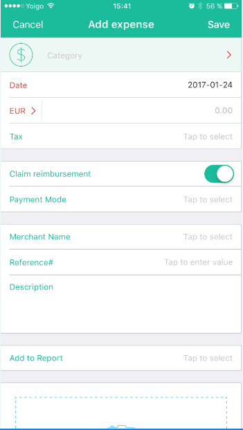 Añadir gasto Zoho Expense iOS Añadir gasto Zoho Expense iOS