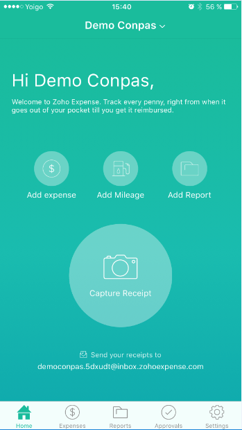 Inicio Zoho Expense iOS Inicio Zoho Expense iOS