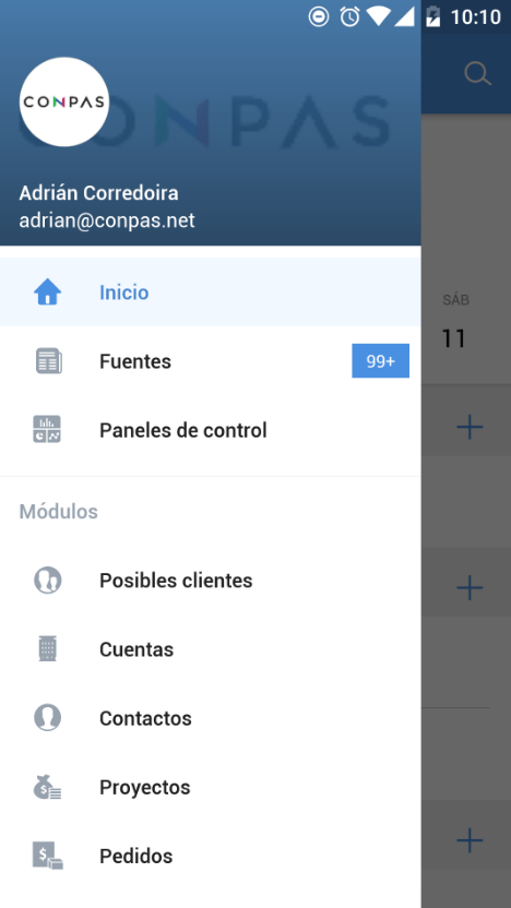 Menú principal Zoho CRM app Menú principal Zoho CRM app