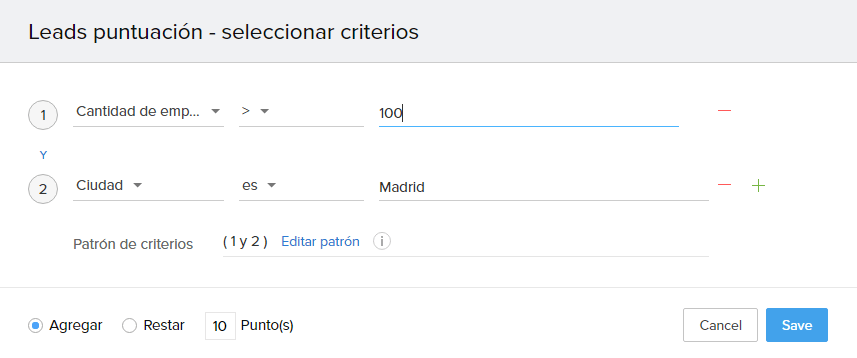 Asignación de puntuación a través de los campos Asignación de puntuación a través de los campos