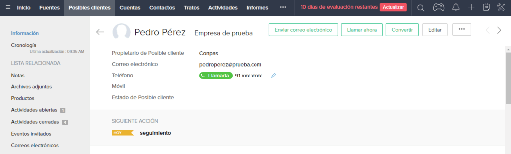 Llamar desde Zoho CRM Llamar desde Zoho CRM