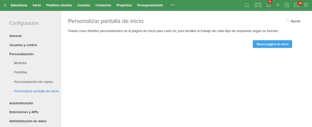 Personalización pantalla de inicio en Zoho CRM Personalización pantalla de inicio en Zoho CRM
