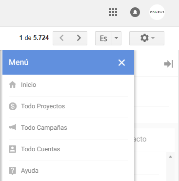Menú complemento gmail Menú complemento gmail