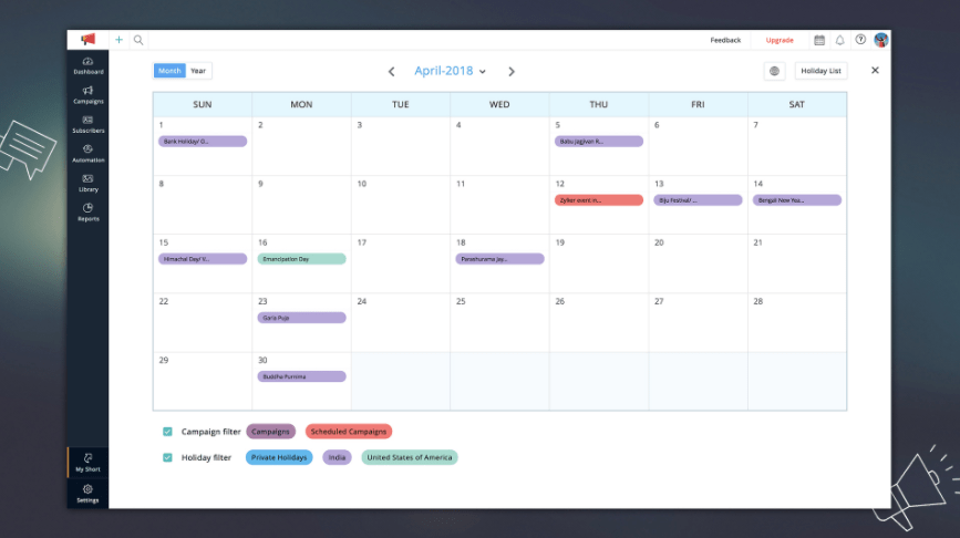 Calendario de marketing en Zoho Campaings