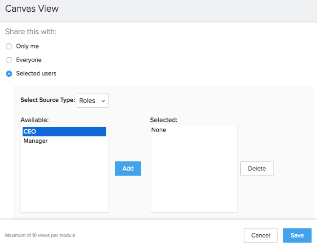 formulario para compartir vistas en canvas zoho