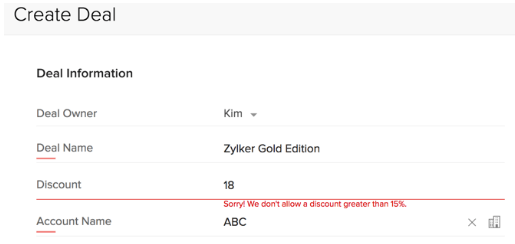 ejemplo de reglaas de validación de zoho