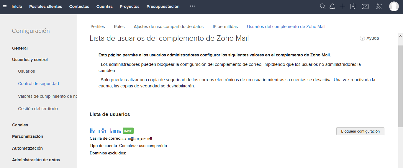 Control Lista Mail Zoho CRM