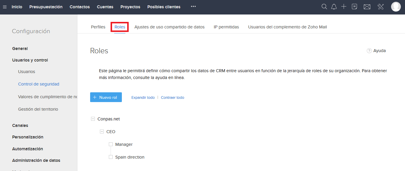 Control Roles Zoho CRM