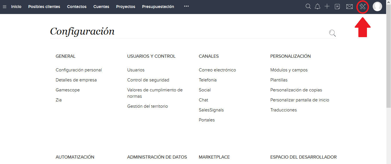 Zoho CRM Usuarios y Control