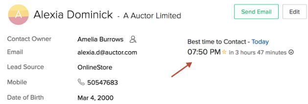 Zia de zoho crm mejor hora de llamada