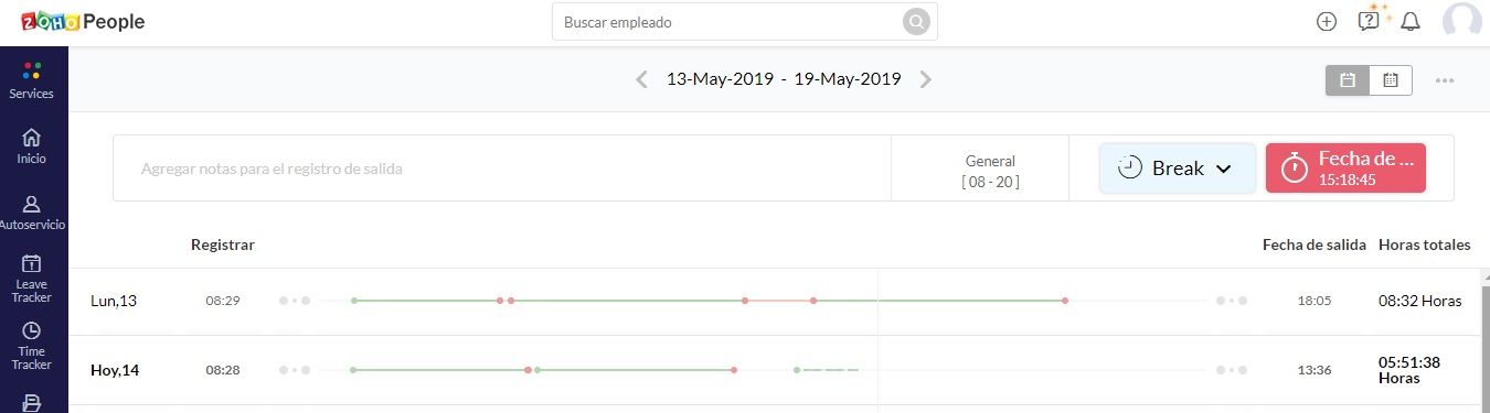 Zoho People Control de presencia