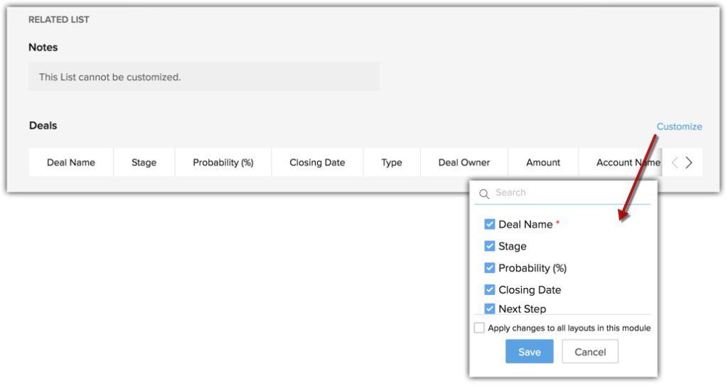 Lista relacionada Zoho CRM